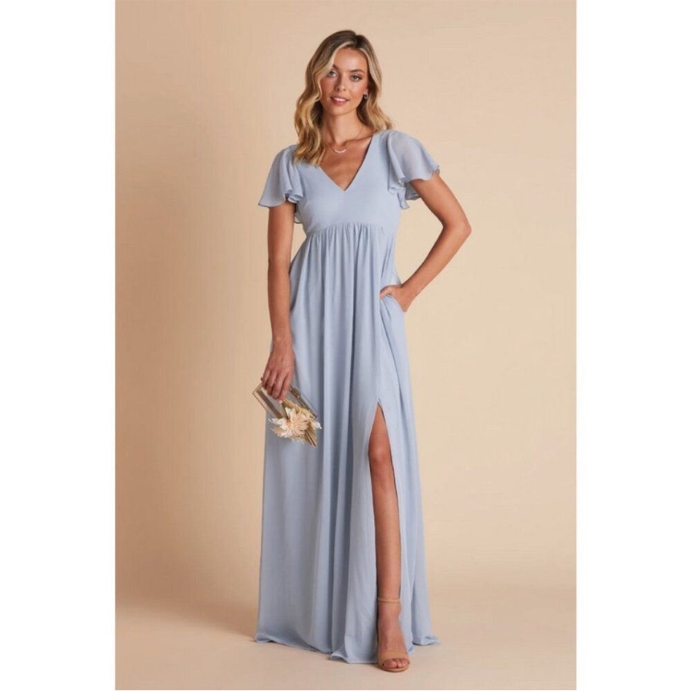 Birdy Grey Hannah Empire Bridesmaid Dress Chiffon Dusty Blue Women's M NWT